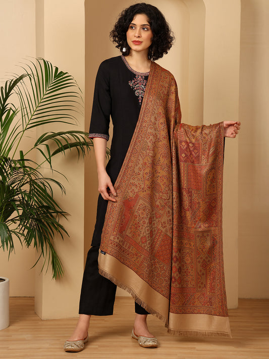 Tweedle Women’s Jamawar Shawl, Faux Pashmina - Beige, Size 40 x 80 inches