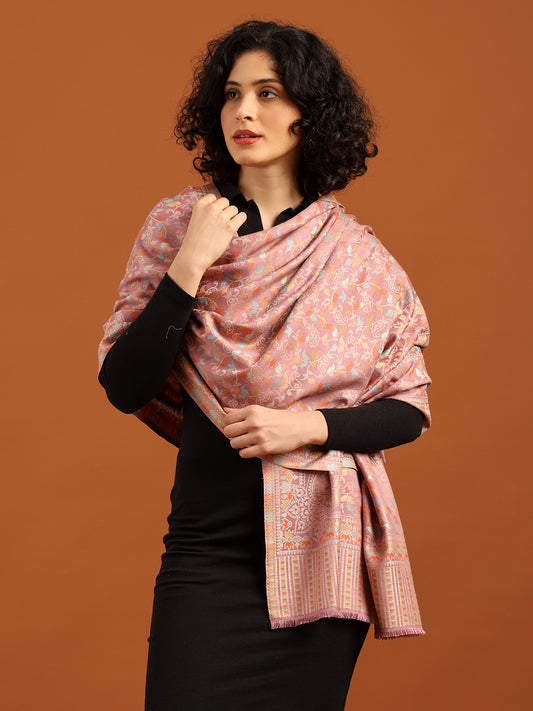 Tweedle Women’s Ethnic Kashmiri Kani Stole/ Scarf- Pink, Size - 28 x 80 inches