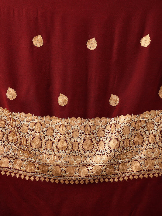 Tweedle Women’s Kashmiri Aari Embroidery Shawl / Stole - Wine, Size - 40 x 80 inches