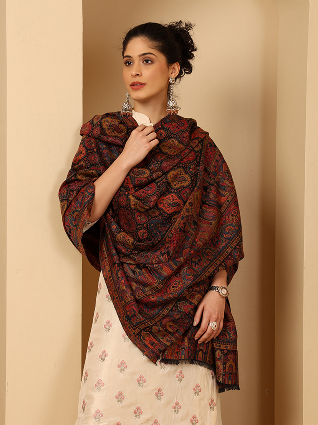 Tweedle Wool Blend Kani Shawl for Women – Black, Size – 40x80