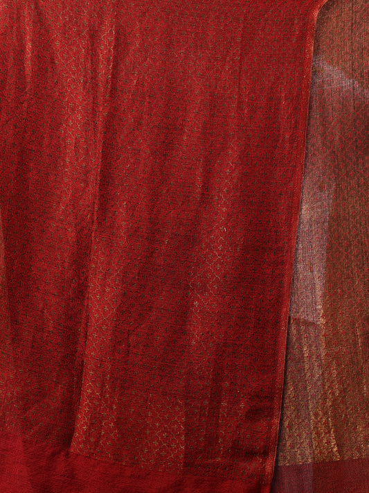 Tweedle Women’s Reversible Pashmina Wool Stole with Floral Zari Weave - Maroon