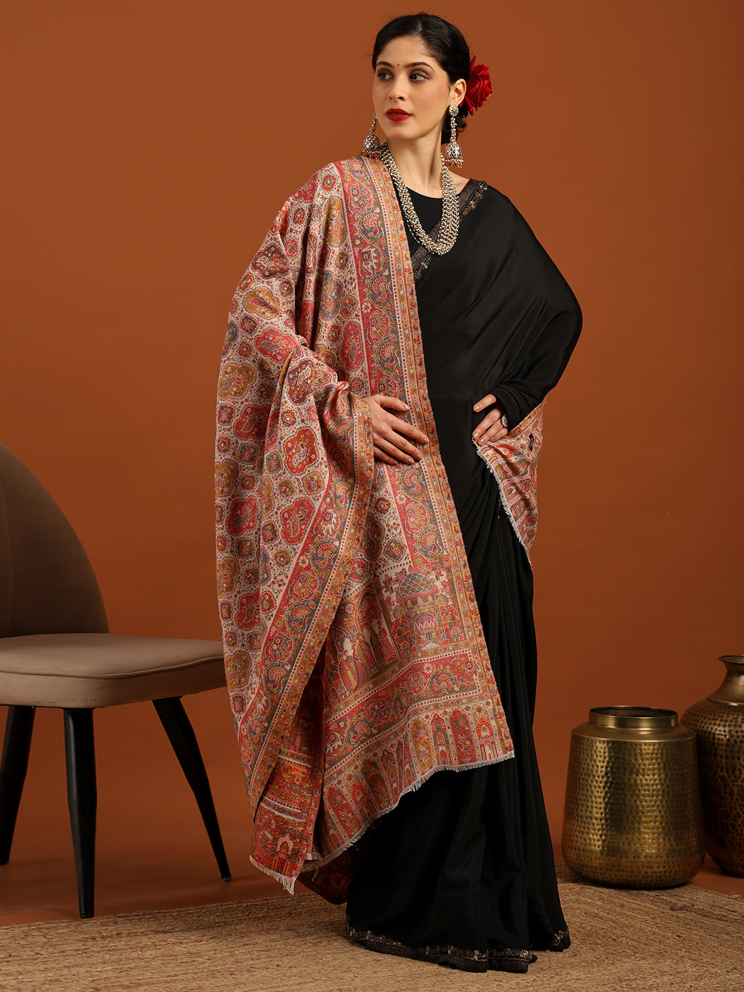 Tweedle Wool Blend Kani Shawl for Women – White, Size – 40x80