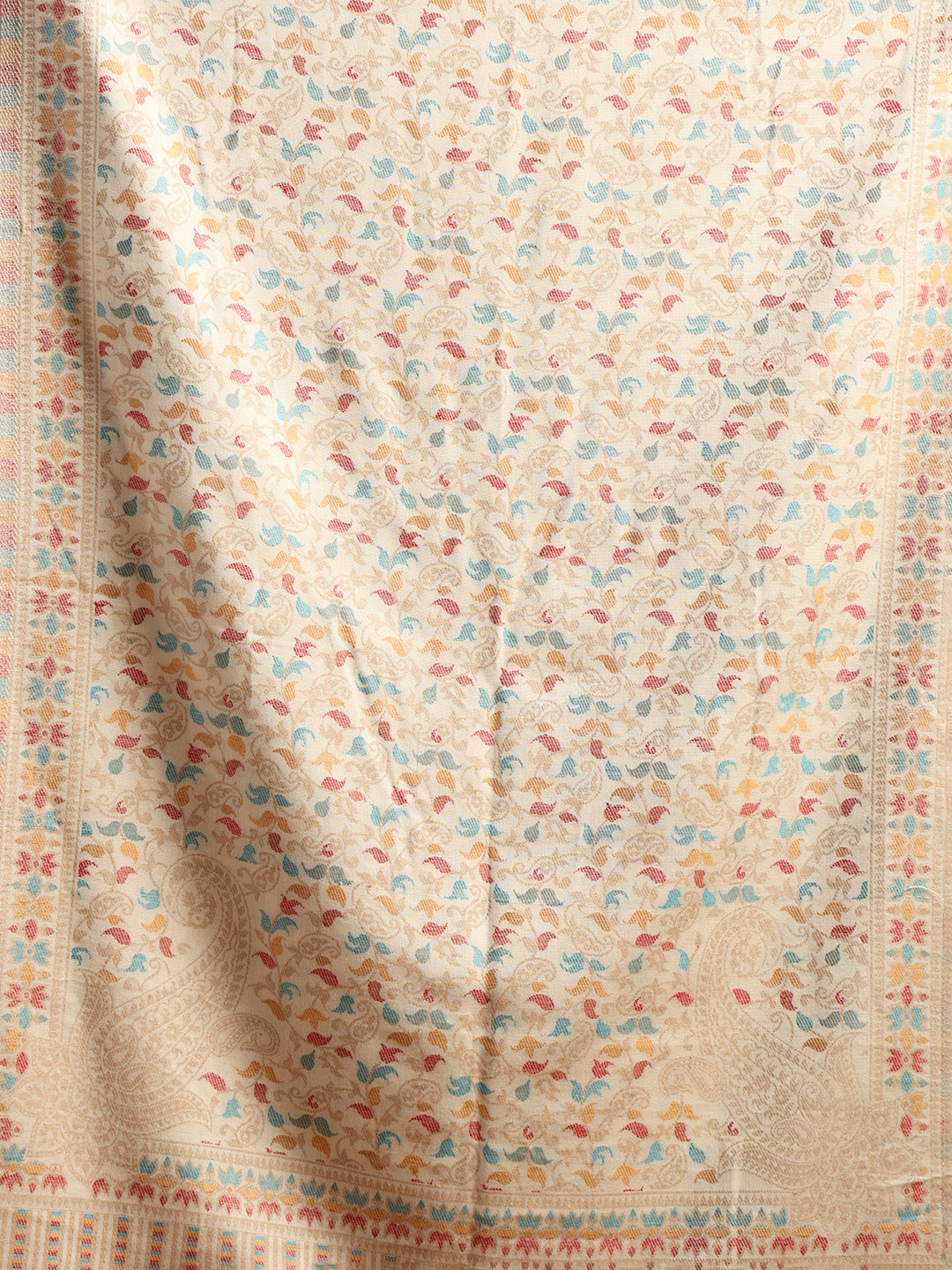 Tweedle Men’s Ethnic Kashmiri Kani Stole/ Scarf - White, Size - 28 x 80 inches