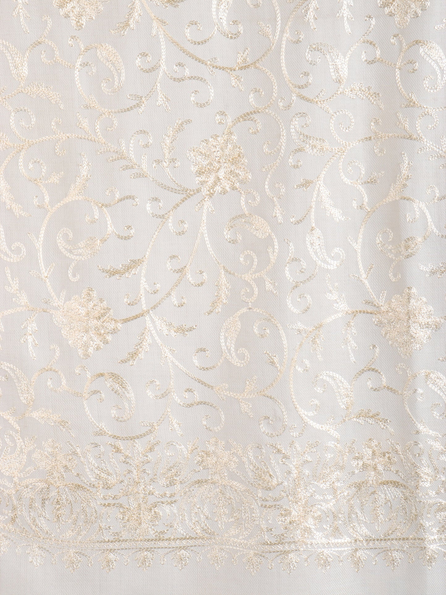 tweedle Kashmiri Aari Embroidery Shawl / Stole for Men - Off-White (40 x 80 inches)