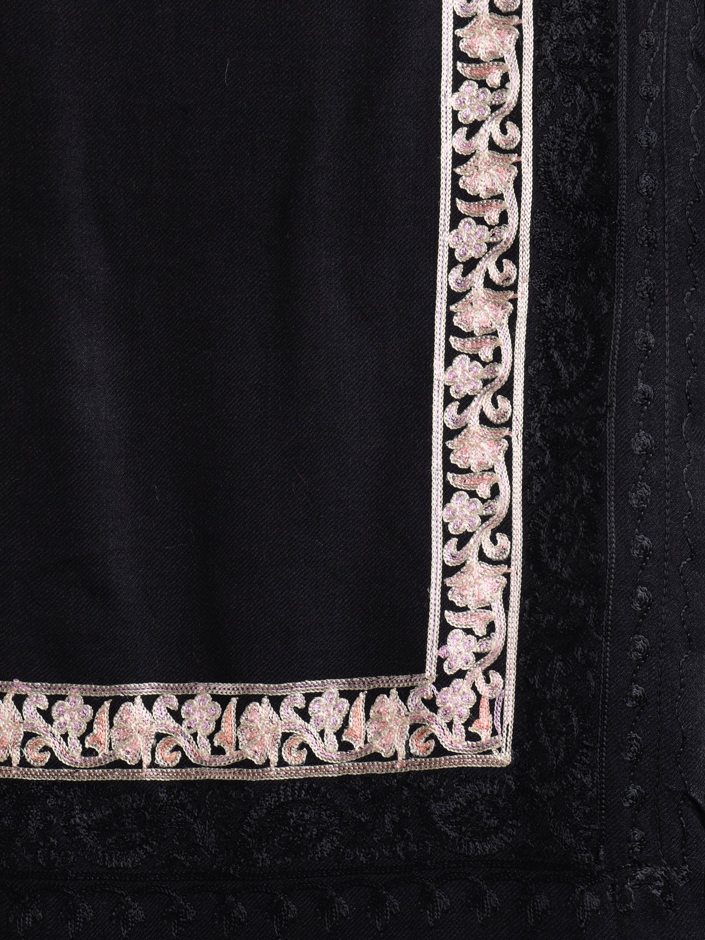 Tweedle Fine Wool Embroidered Stole/Scarf for Men -Black, Medium Size -28x80