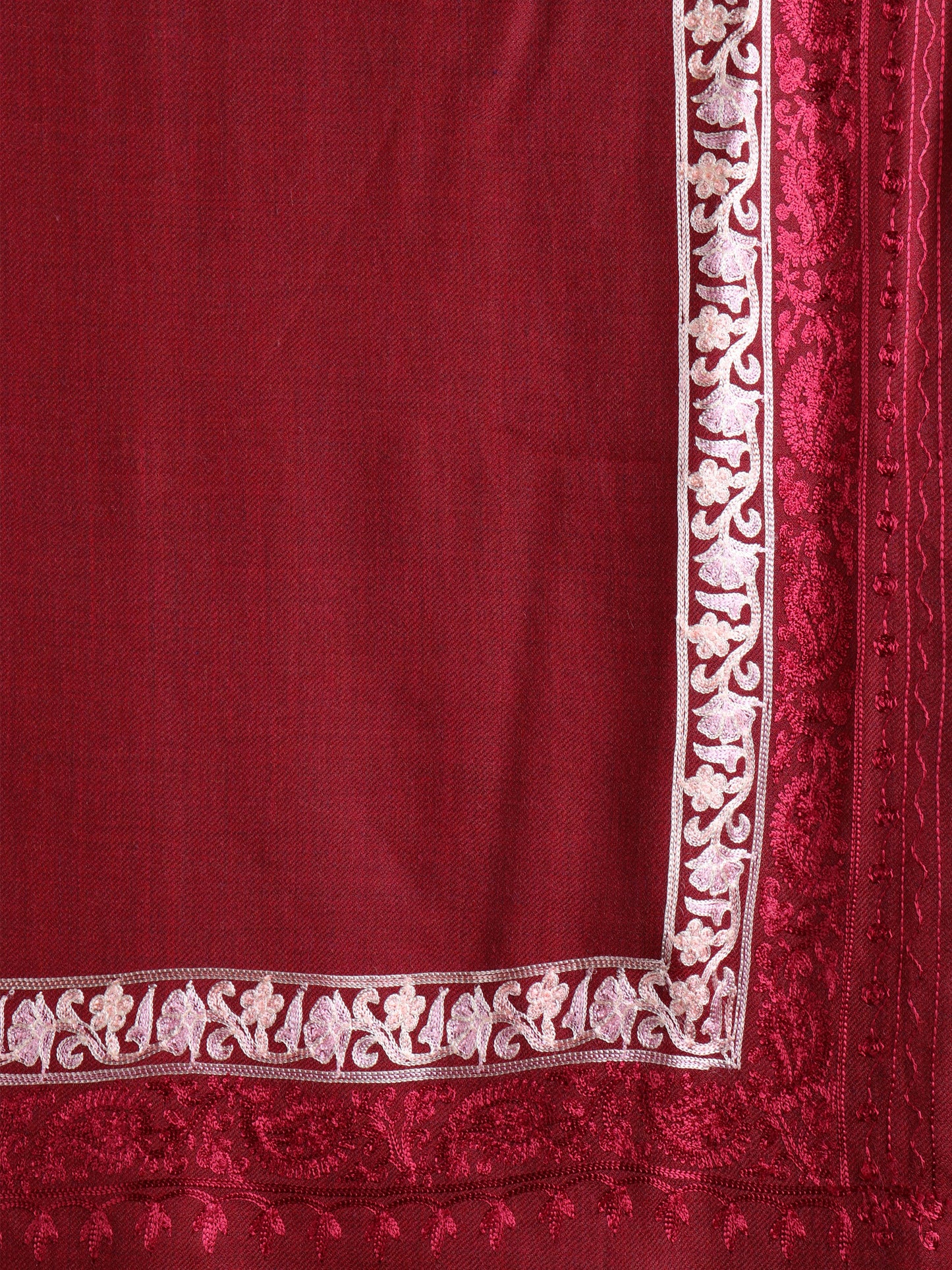 Tweedle Fine Wool Embroidered Stole/Scarf for Men -Maroon, Medium Size -28x80
