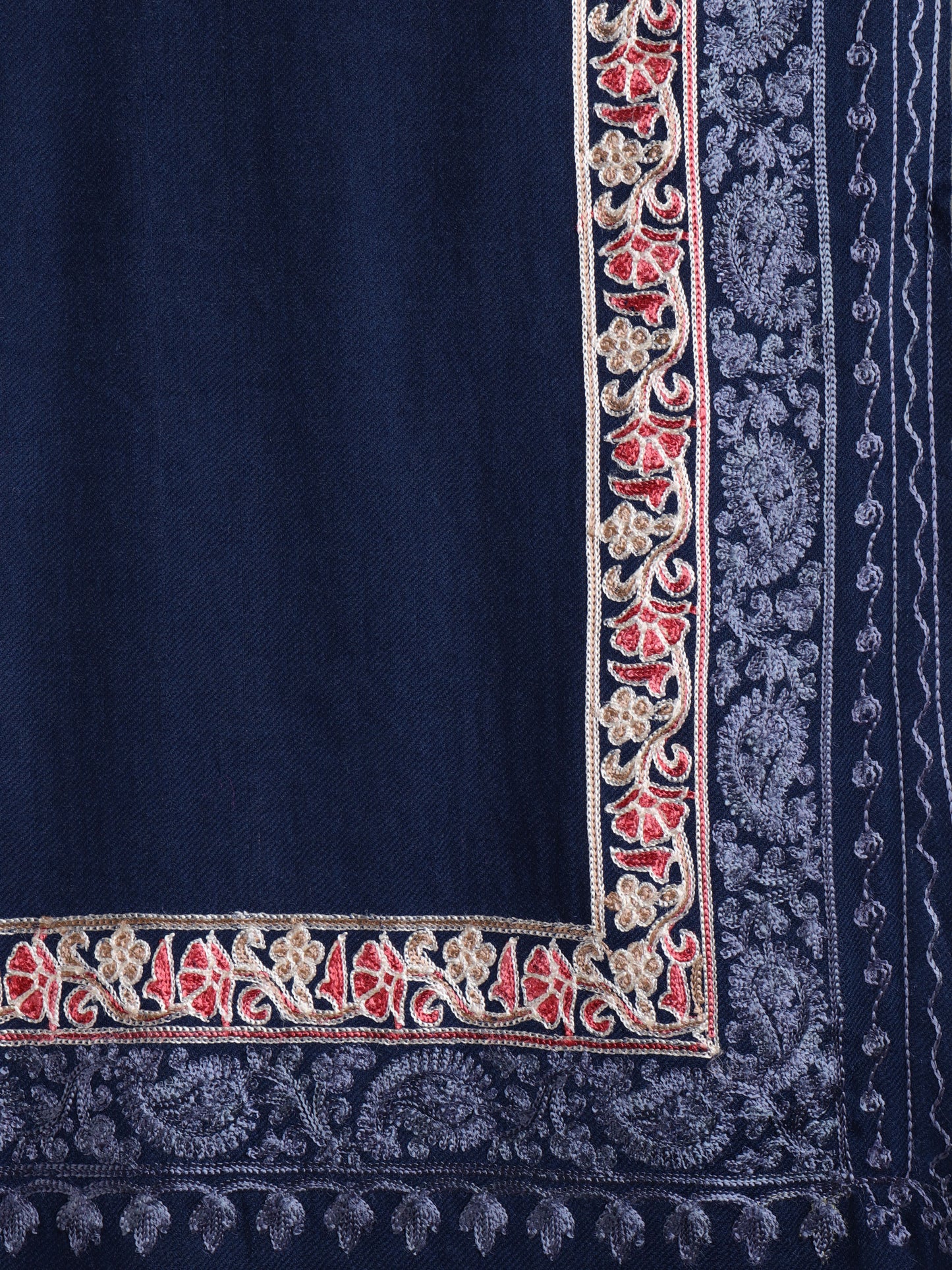 Tweedle Fine Wool Embroidered Stole/Scarf for Men -Navy Blue, Medium Size -28x80