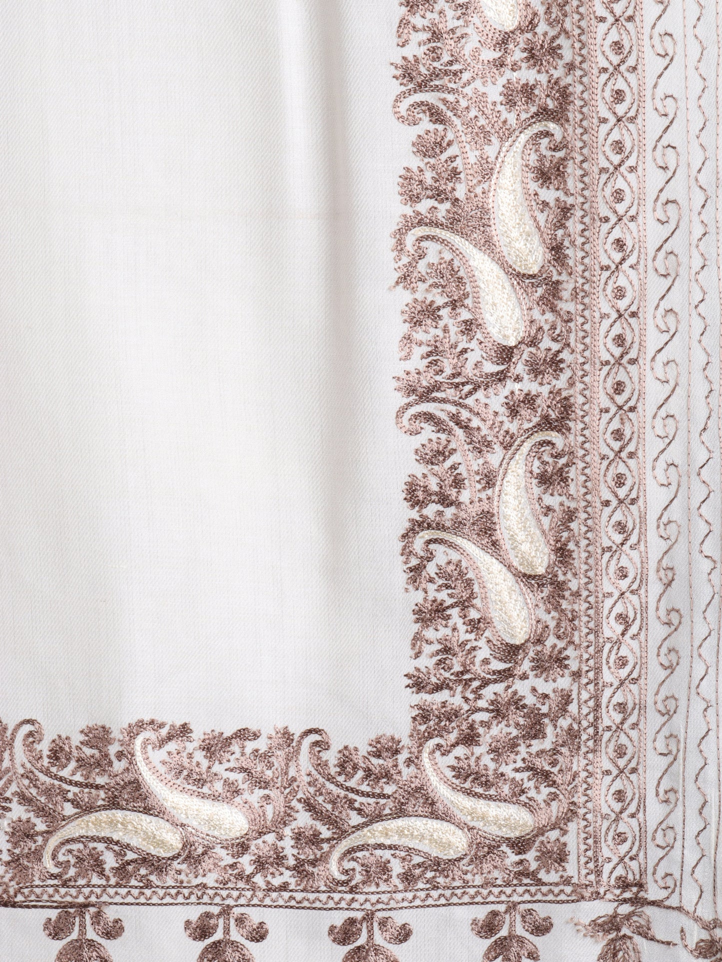 tweedle Kashmiri Aari Embroidery Shawl / Stole for Men - Off-White (40 x 80 inches)