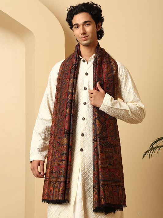 Tweedle Wool Blend Kani Shawl for Men – Black, Size – 40x80