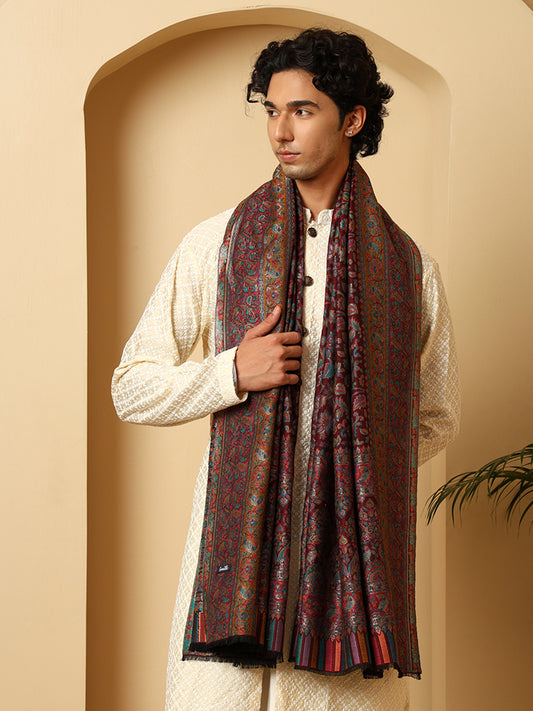 Tweedle Men’s Regalia Silk Modal, Zari Weave, Kashmiri Kani Shawl - Maroon
