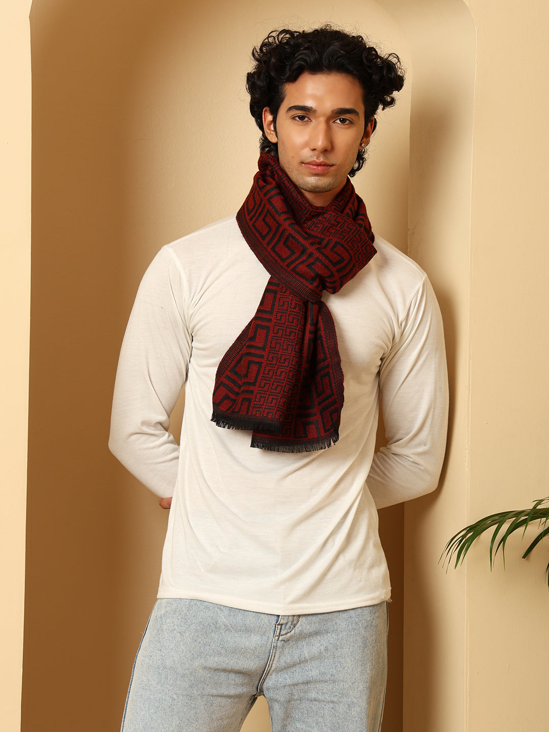 Men’s Warm Woollen Muffler for Winters - maroon