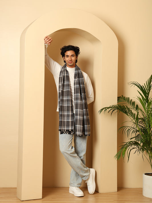 Men’s Blue Soft Blanket Muffler / Stole | Size - 28 x 80 inches - Grey