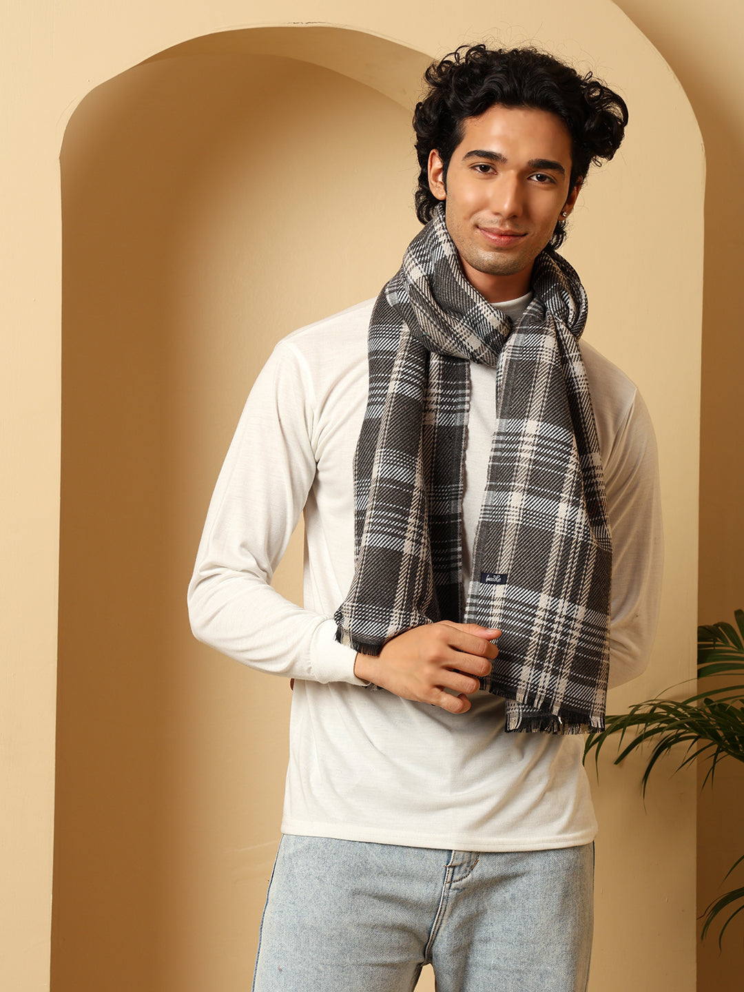 Men’s Blue Soft Blanket Muffler / Stole | Size - 28 x 80 inches - Grey