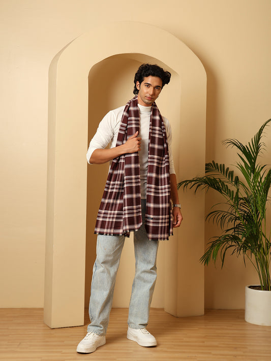 Men’s Blue Soft Blanket Muffler / Stole | Size - 28 x 80 inches - Wine