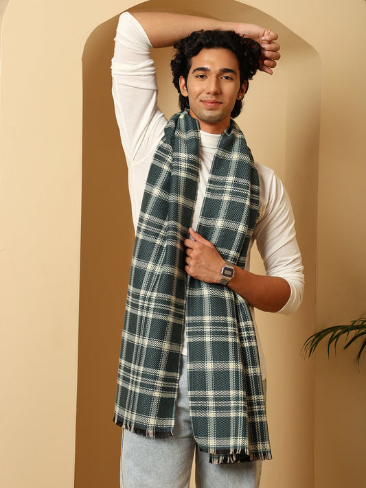 Men’s Blue Soft Blanket Muffler / Stole | Size - 28 x 80 inches - Green