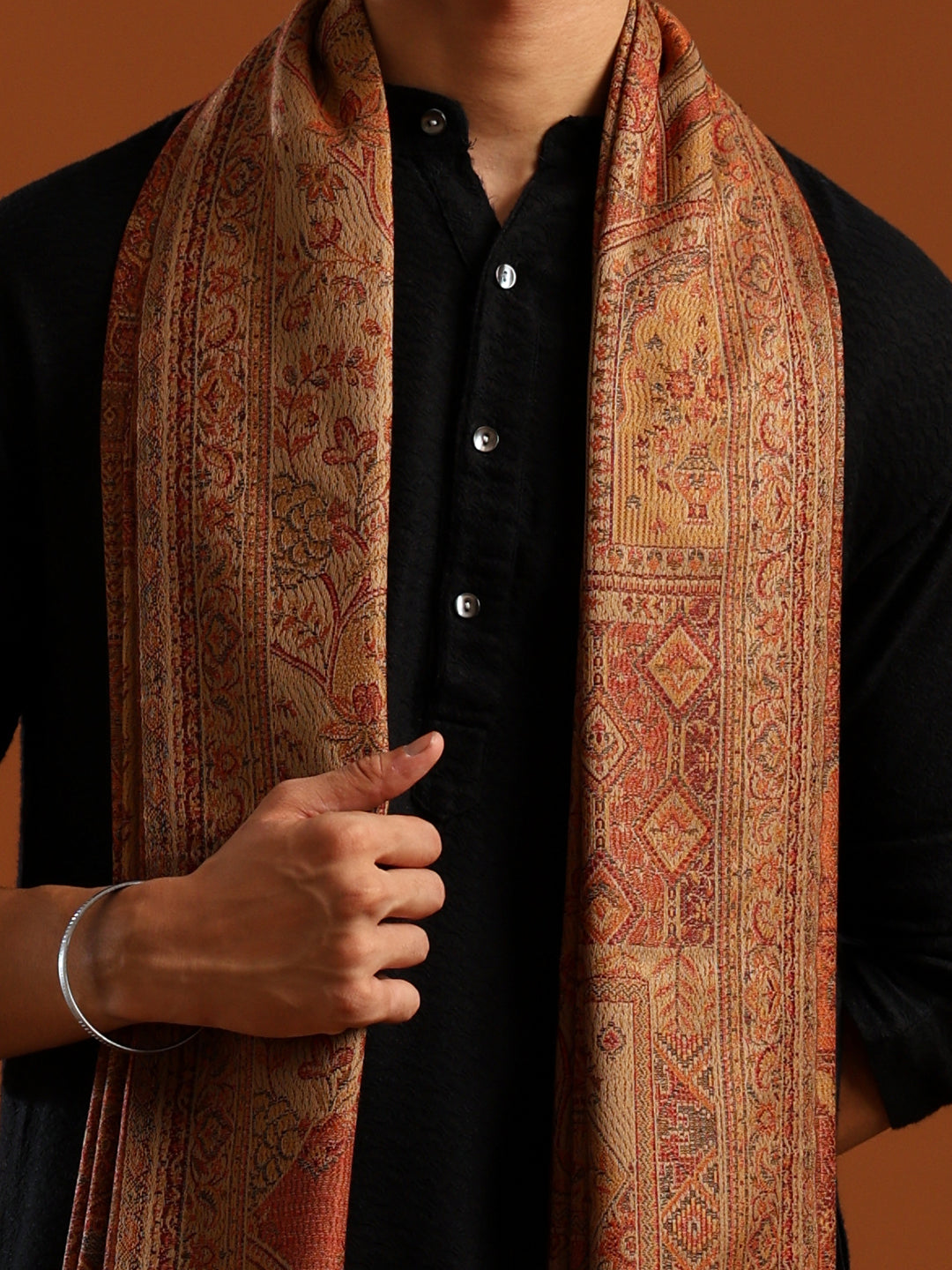 Tweedle Men’s Jamawar Shawl, Faux Pashmina - Beige, Size 40 x 80 inches