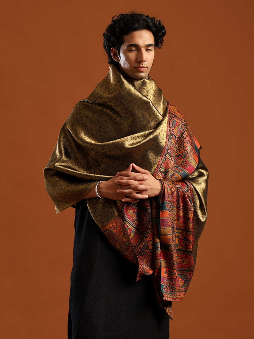 Woven Design, Ethnic Motifs Zari Shimmer Shawl for men - Off-White