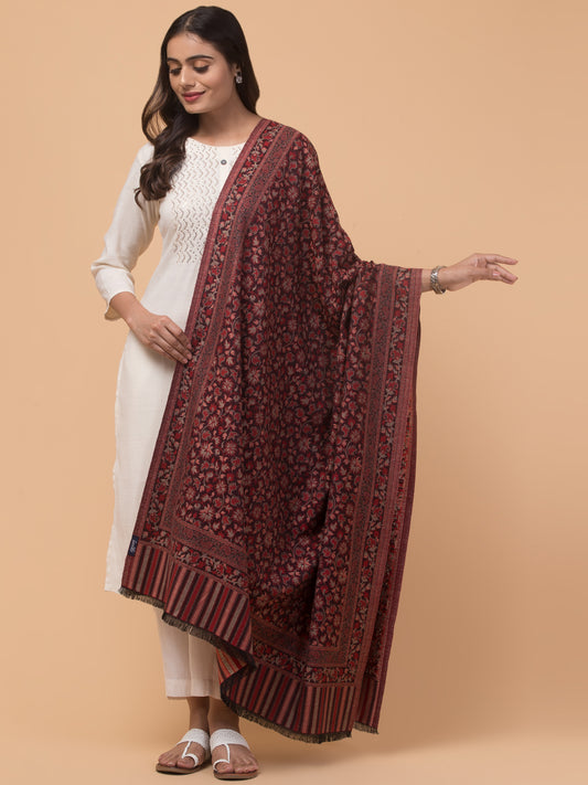 Ethnic Kashmiri Kani Design, Faux Pashmina Shawl - Wine
