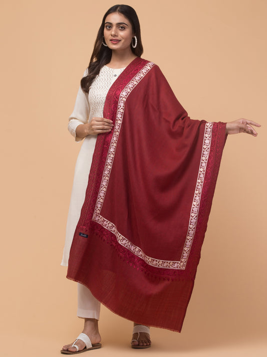 Tweedle Fine Wool Embroidered Stole for Women - Maroon, Size -28x80