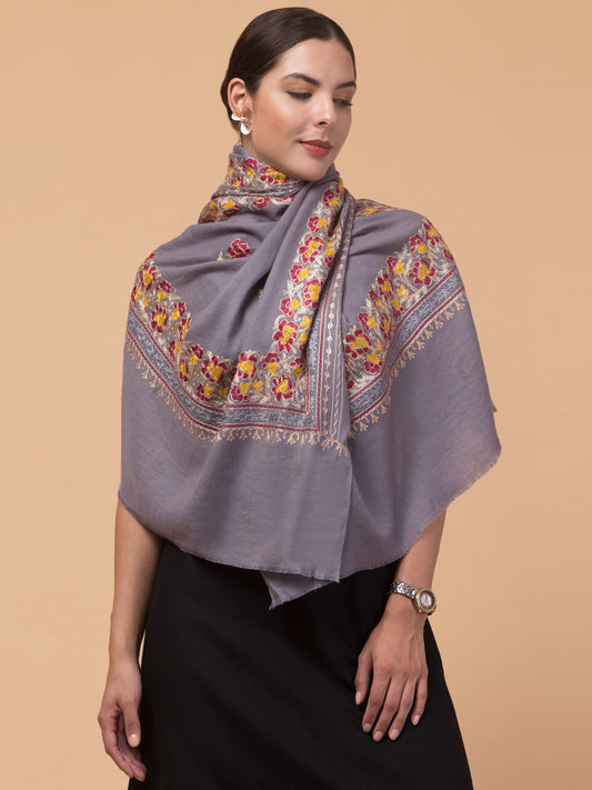 Tweedle Women’s Gulbahaar Aari Embroidery Stole/ Scarf - Grey (Size-28x80)