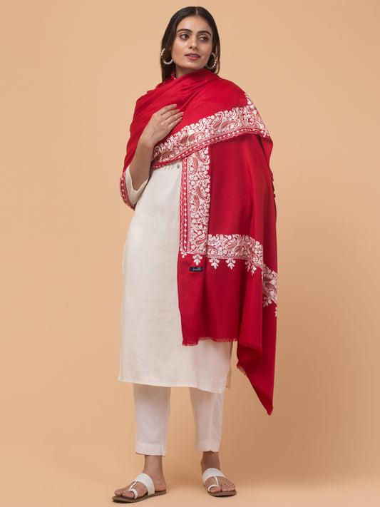tweedle Kashmiri Aari Embroidery Shawl for Women - Maroon (40 x 80 inches)