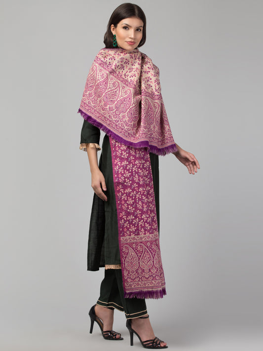 Double Sided Acro Wool Jacquard Shawl - Magenta