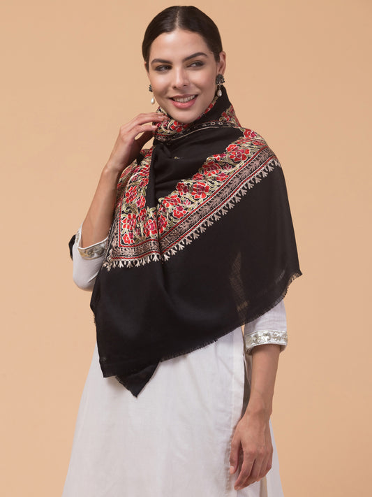Tweedle Women’s Gulbahaar Aari Embroidery Stole/ Scarf - Black (Size-28x80)