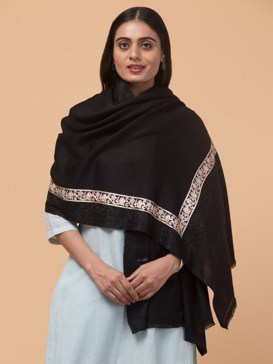 Tweedle Fine Wool Embroidered Stole for Women - Black, Size -28x80