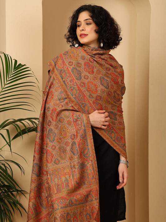 Tweedle Wool Blend Kani Shawl for Women – Beige, Size – 40x80
