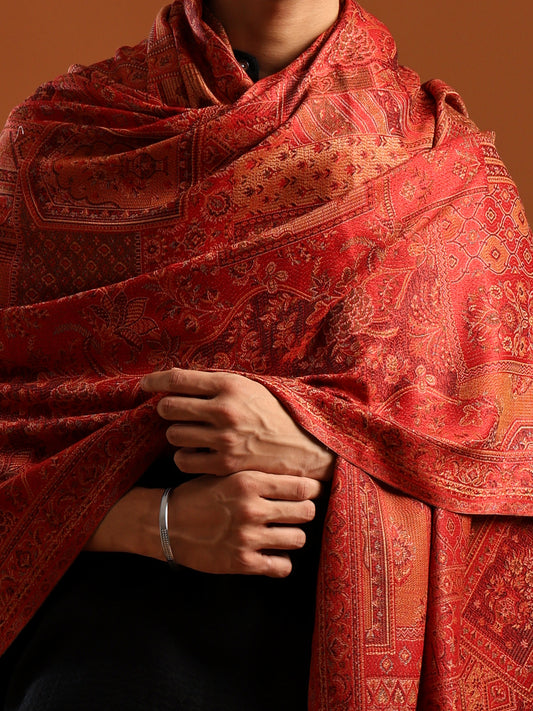 Tweedle Men’s Jamawar Shawl, Faux Pashmina - Maroon, Size 40 x 80 inches