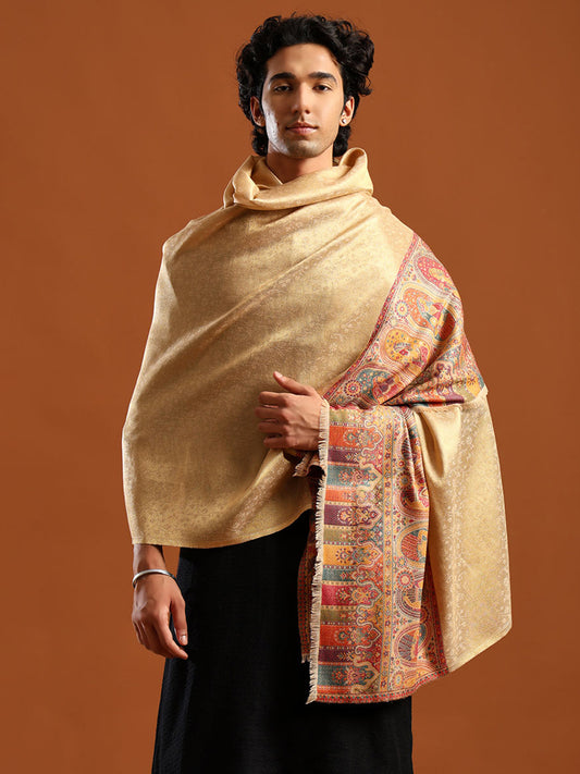 Woven Design, Ethnic Motifs Zari Shimmer Shawl for men - Black
