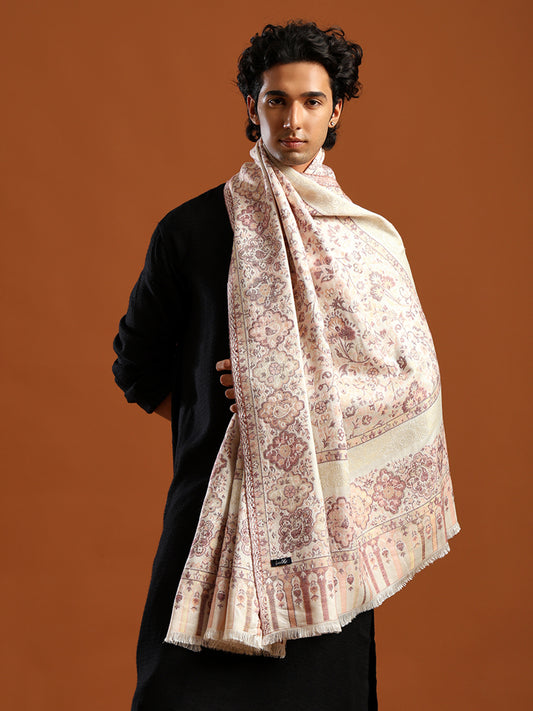 Tweedle Men’s Naira Kani Design and Zari Border - White, Size - 40 x 80 inches