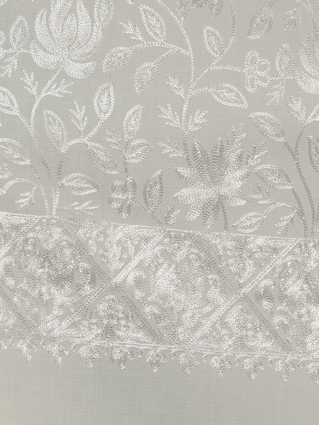 Blended Wool White on White Aari Embroidery Stole