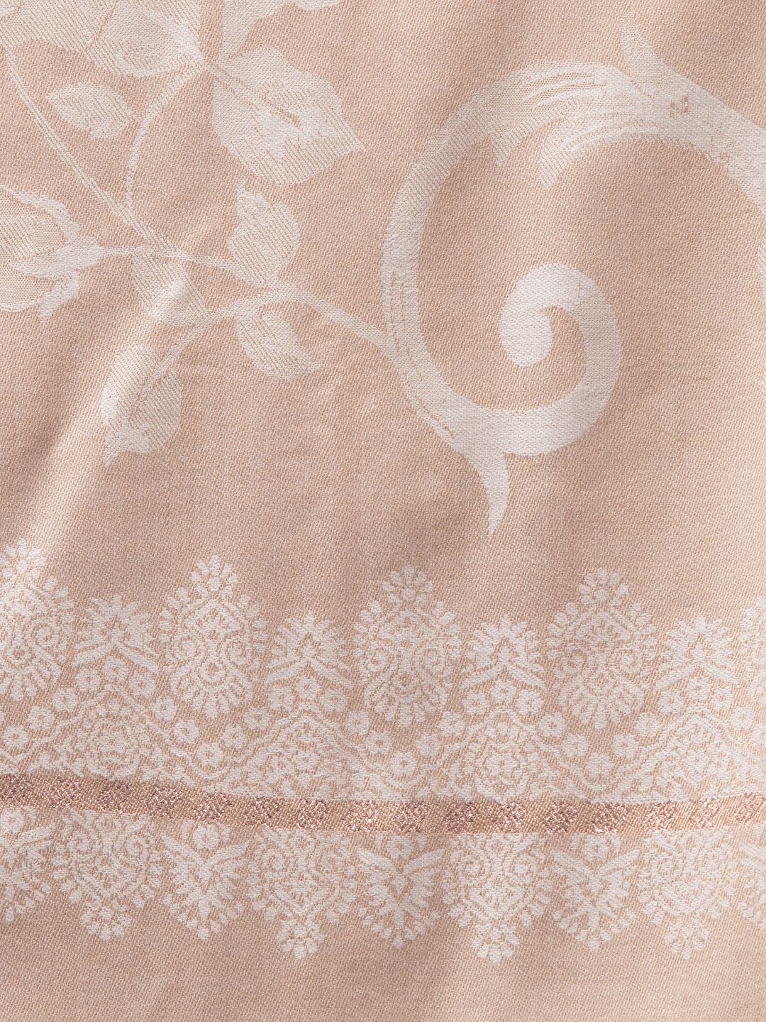 Soft and Smooth Feel, Rose Design, Reversible Shawl - Beige