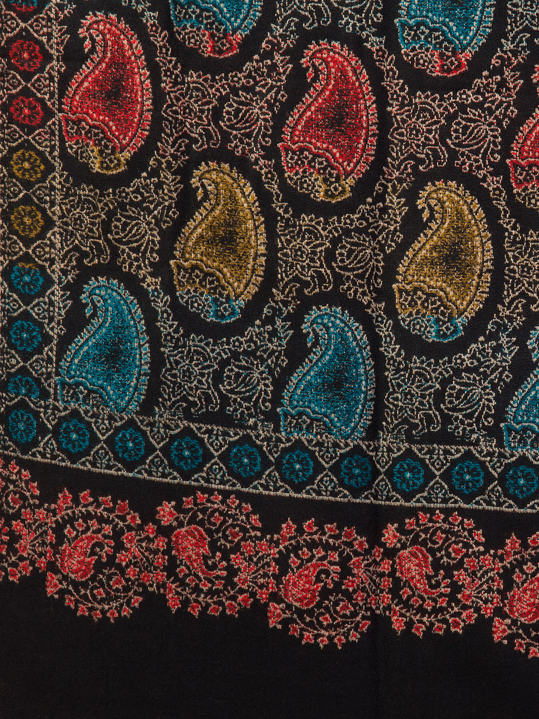 Tweedle Men’s Jamawar Paisley Design Woolen Shawl / Stole for Winters - Black (40 x 80 inches)