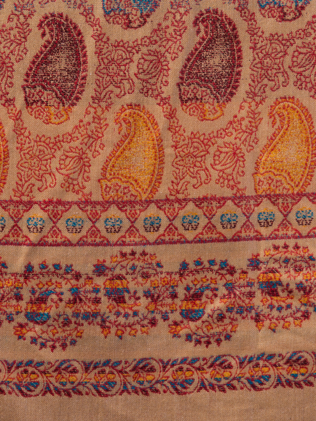 Tweedle Women’s Jamawar Paisley Design Woolen Shawl / Stole for Winters - Beige (40 x 80 inches)