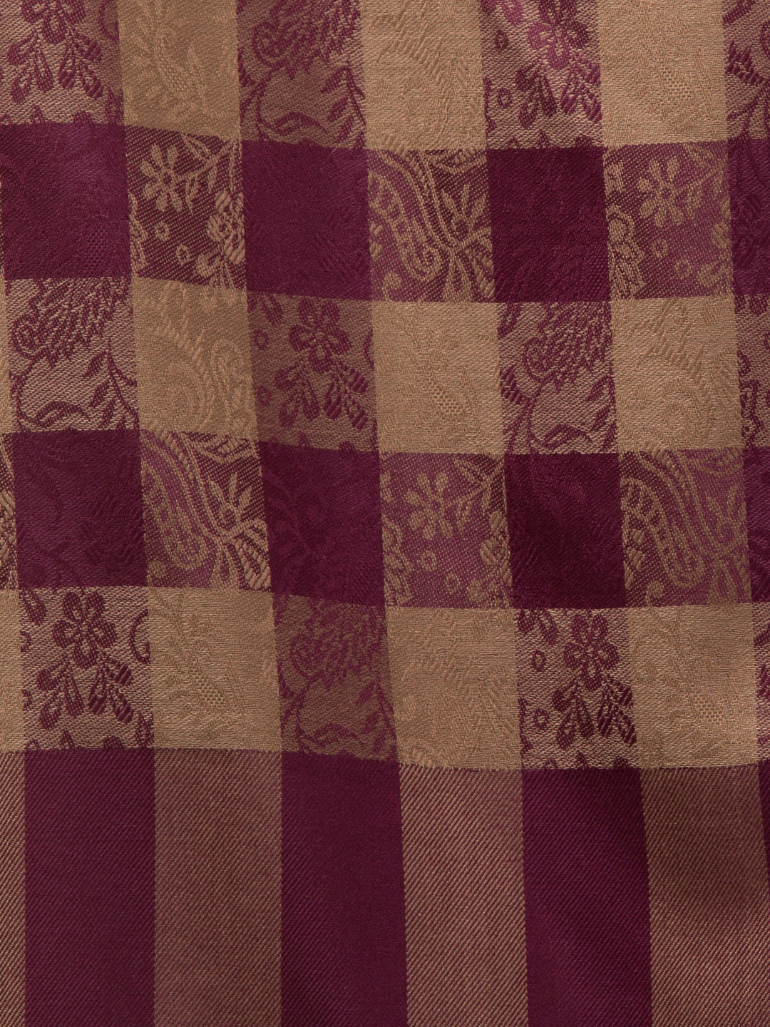 Reversible, Check Design, Woven Shawl - Wine