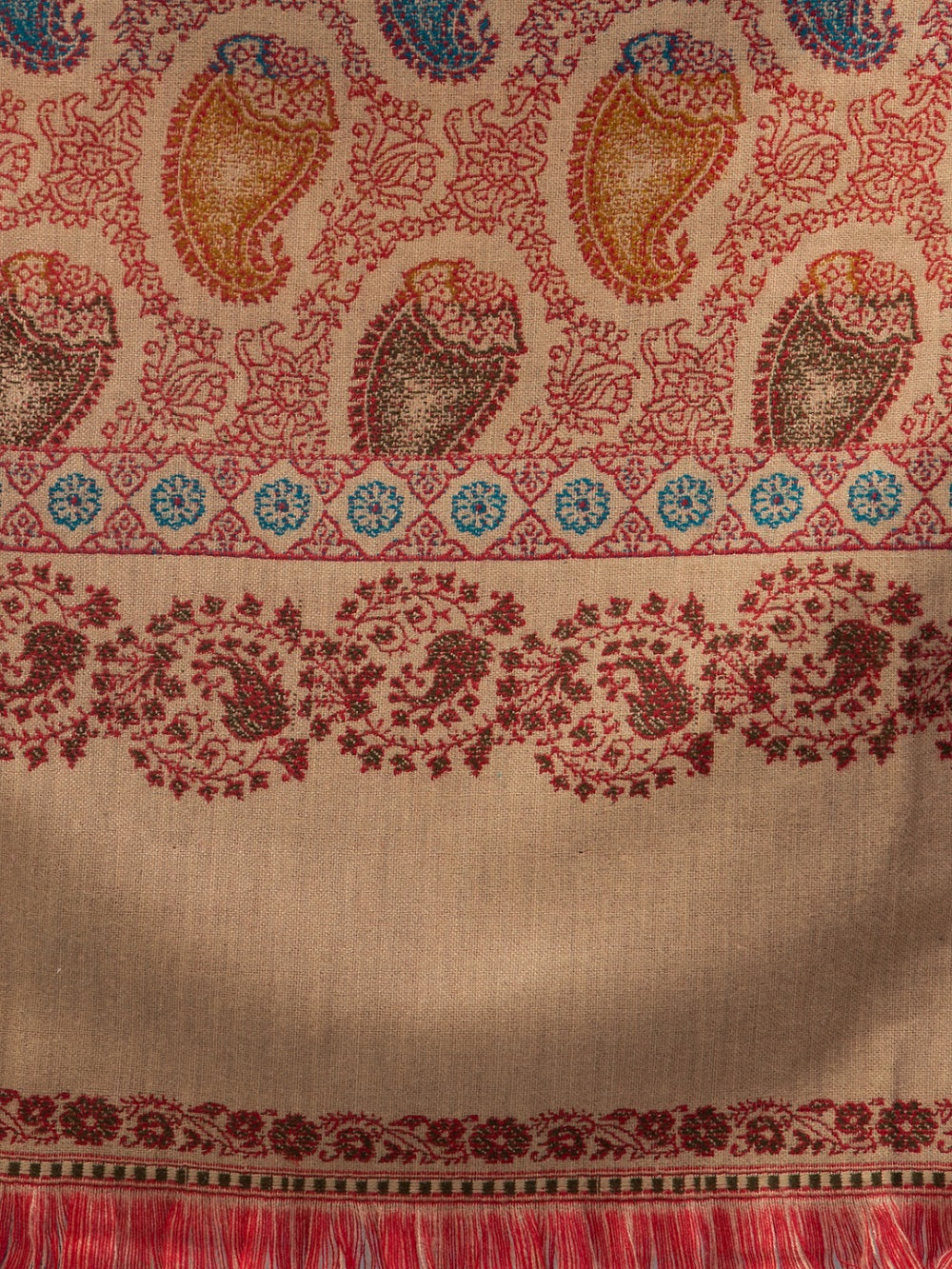 Tweedle Men’s Jamawar Paisley Design Woolen Shawl / Stole for Winters - Beige (40 x 80 inches)