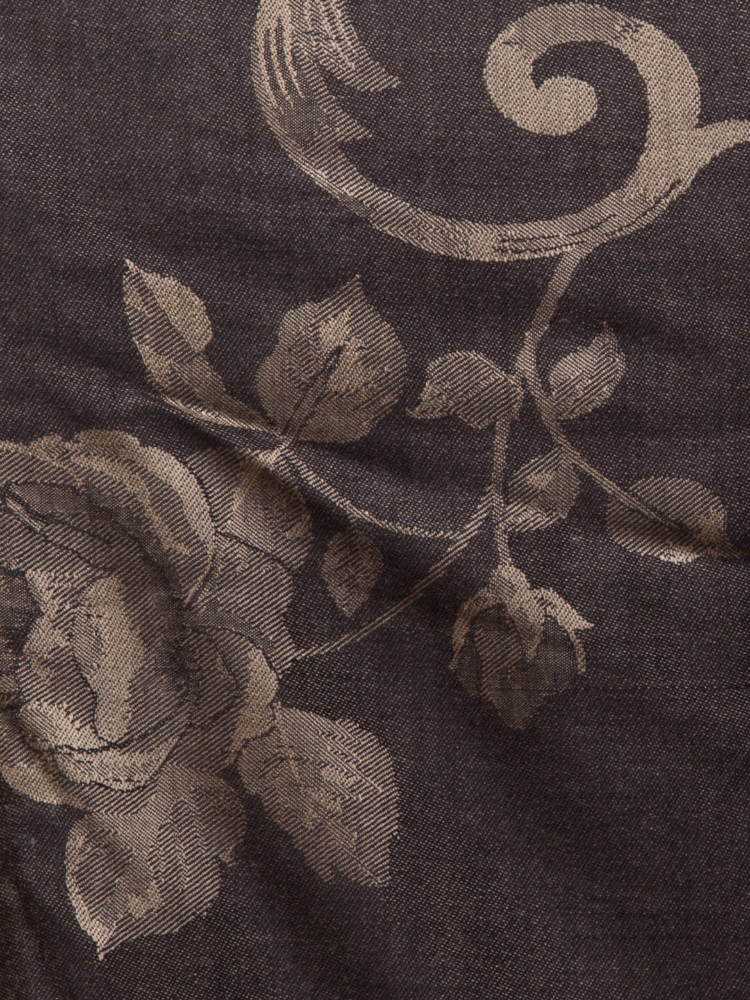 Soft and Smooth Feel, Rose Design, Reversible Shawl - Black