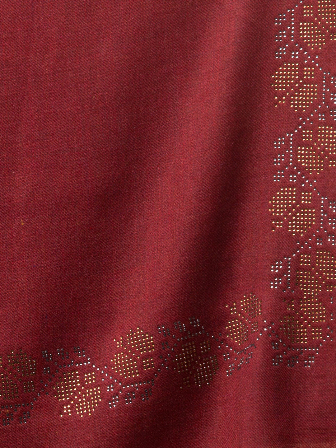 Fine Wool Crystal/Stone Work Stole for Winters - Maroon