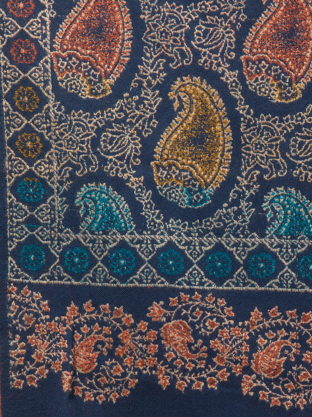 Tweedle Men’s Jamawar Paisley Design Woolen Shawl / Stole for Winters - Blue (40 x 80 inches)