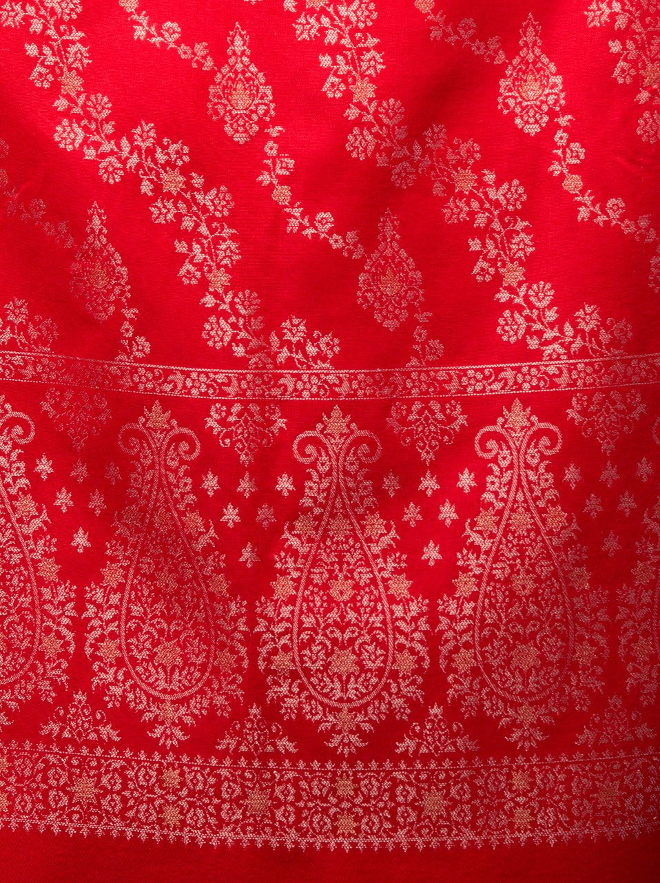 Zari Weave Floral Design Acrylic Stole - Red