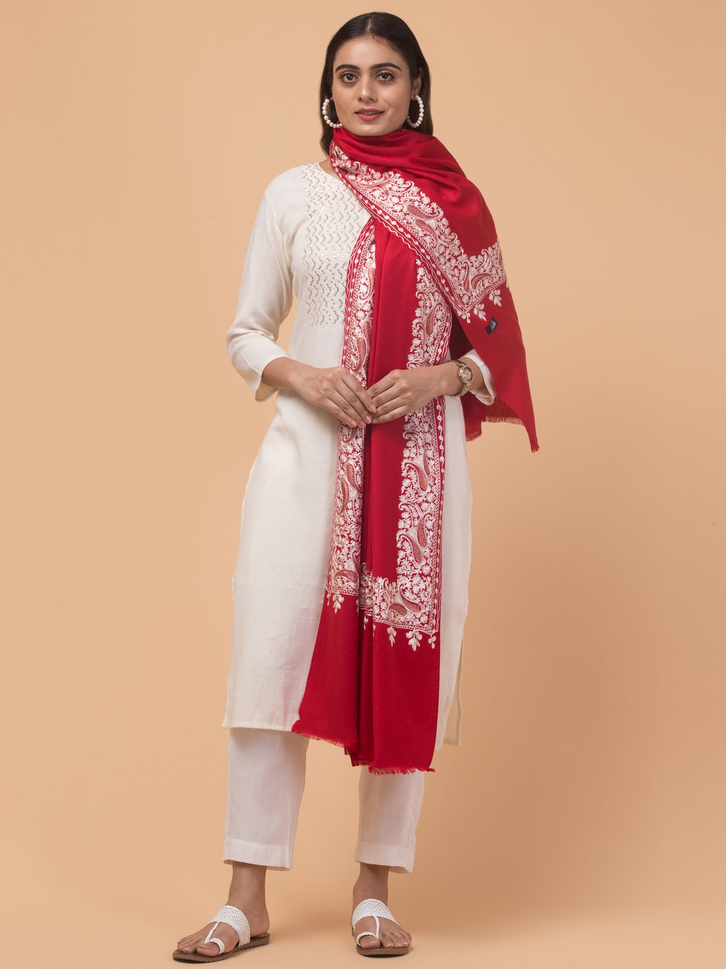 tweedle Kashmiri Aari Embroidery Shawl for Women - Maroon (40 x 80 inches)