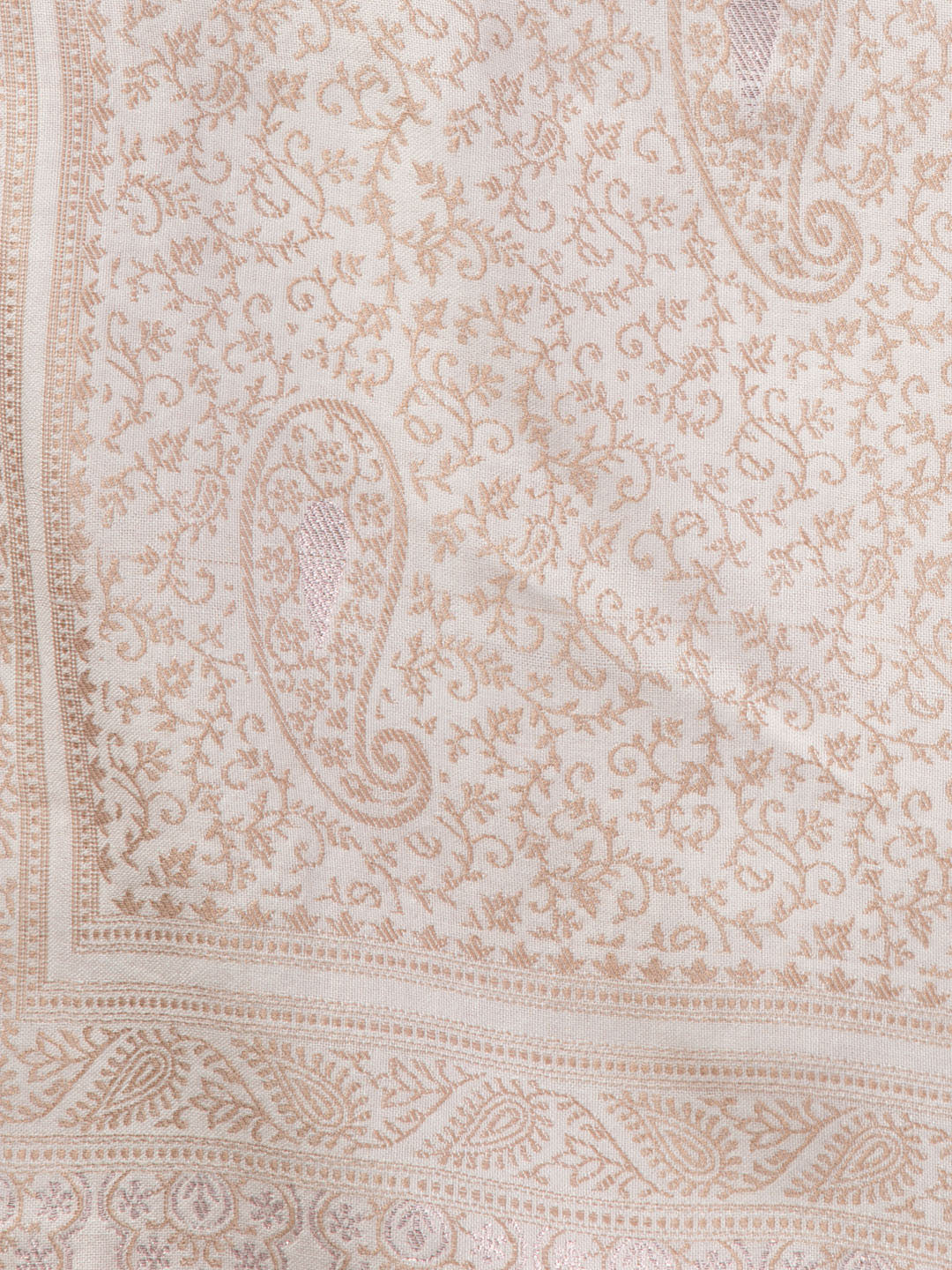Zari Work Paisley Design Shawl - Off White