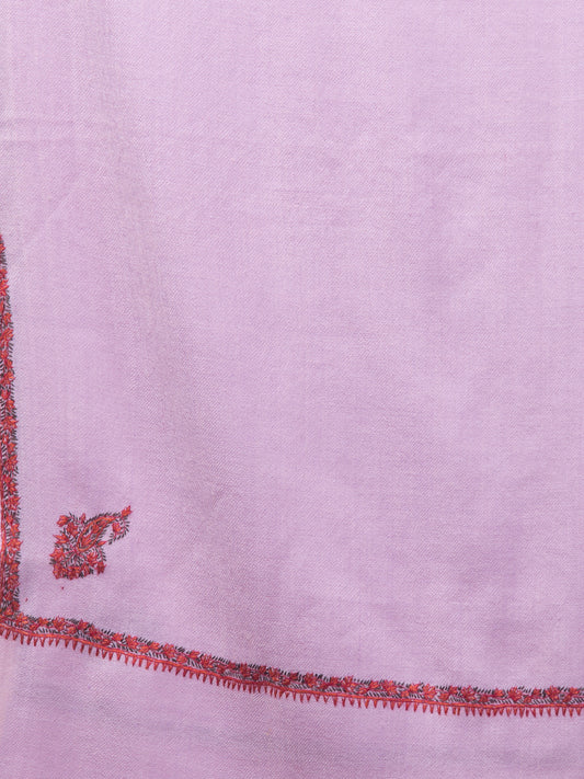 Fine Wool Plain Traditional Kingri Stole with Hand Embroidery Border - Purple