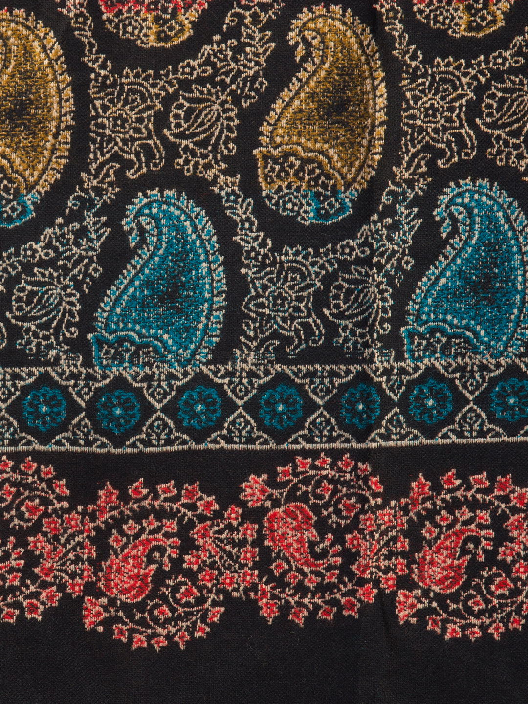 Tweedle Women’s Jamawar Paisley Design Woolen Shawl / Stole for Winters - Black (40 x 80 inches)