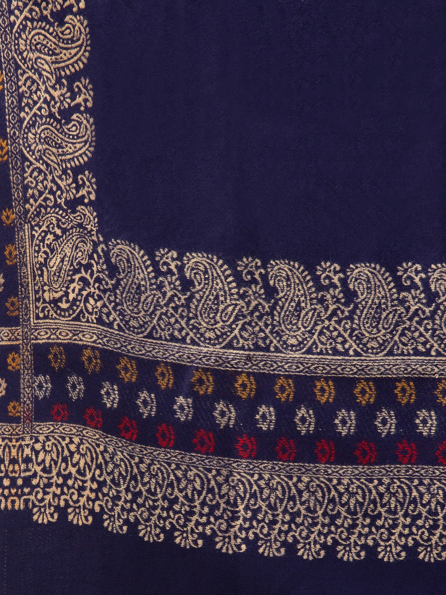 Jamawar Weave Plain Self Design with Border Shawl - Blue
