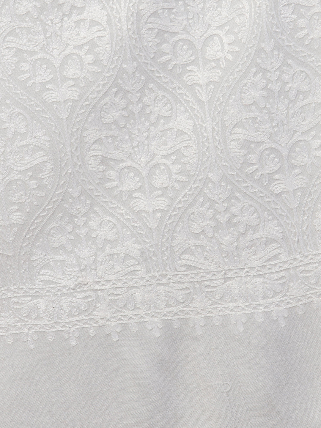 Blended Wool White on White Matka Aari Embroidery Stole