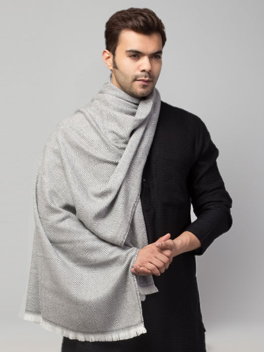 Tweedle Heringbone Design Super Soft Woolen Stole / Scarf for Men - Off-White (28 x 80 inches)