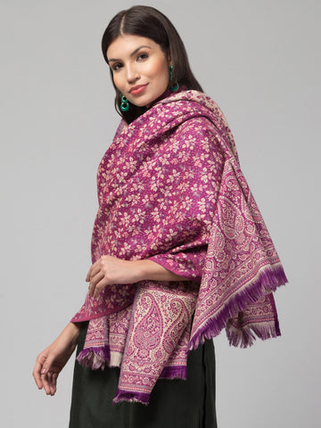 Double Sided Acro Wool Jacquard Shawl - Magenta